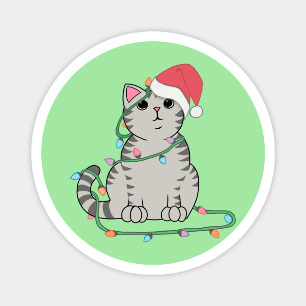 Gray Tabby Cat Christmas lights funny cat lover xmas hat Magnet by xenotransplant